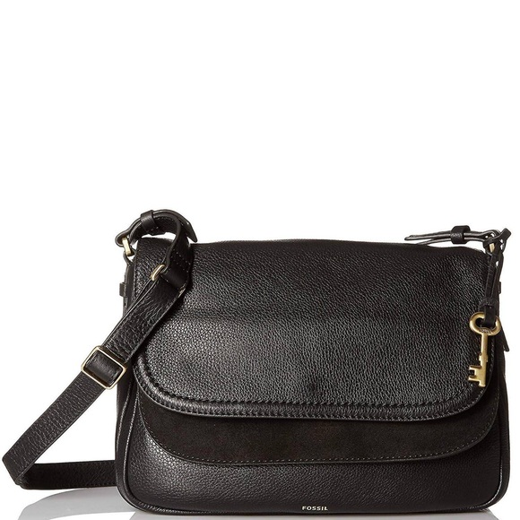 Fossil Peyton Double Flap Suede & Pebbled Leather Large Purse - Picture 1 of 16